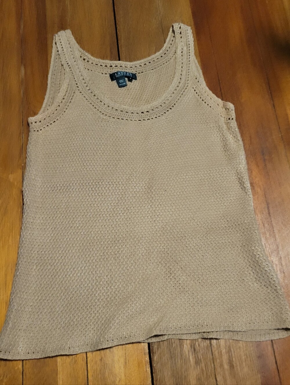 Lafayette 148 New York Beige Crochet-Trim Knit Tank By Ralph Louren
